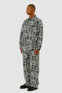 Arte Antwerp Pantalon Allover Flowers - Noir/ blanc Store