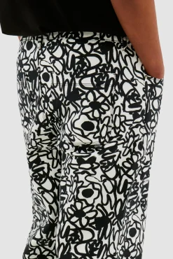 Arte Antwerp Pantalon Allover Flowers - Noir/ blanc Store