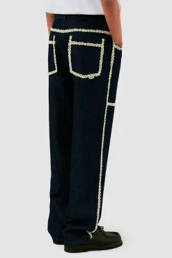 Arte Antwerp Pantalon en denim à bordures fleuries - Dark Wash Marine Best