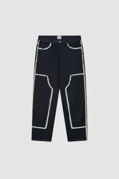 Arte Antwerp Pantalon en denim à bordures fleuries - Dark Wash Marine Best