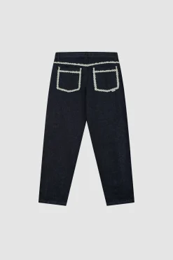 Arte Antwerp Pantalon en denim à bordures fleuries - Dark Wash Marine Best