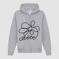 Arte Antwerp Sweat à capuche zippé avec logo fleuri - Gris New