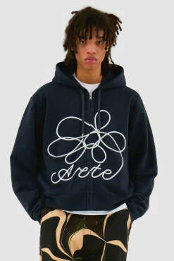 Arte Antwerp Sweat à capuche zippé avec logo fleuri - Marine Online