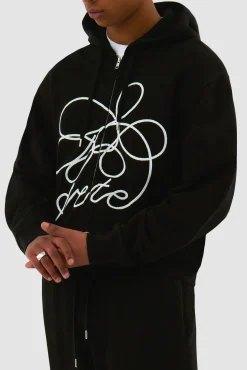 Arte Antwerp Sweat à capuche zippé avec logo fleuri - Noir Cheap