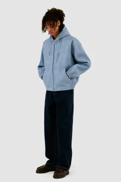 Arte Antwerp Veste à capuche en cuir - Bleu Sale
