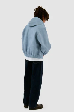 Arte Antwerp Veste à capuche en cuir - Bleu Sale