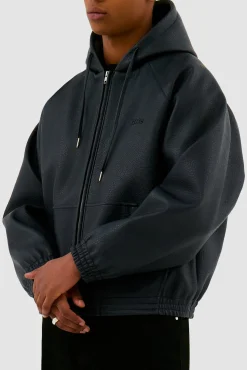 Arte Antwerp Veste à capuche en cuir - Marine Flash Sale