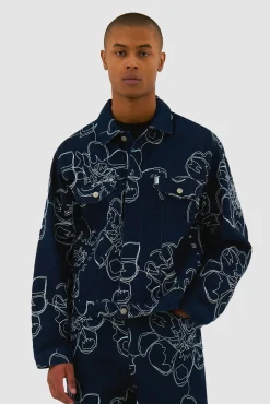Arte Antwerp Veste en jean à points de fleurs - Marine Clearance