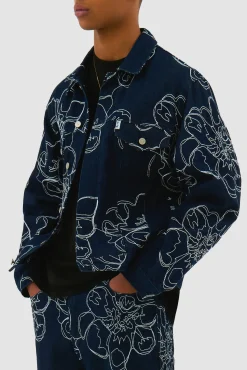 Arte Antwerp Veste en jean à points de fleurs - Marine Clearance